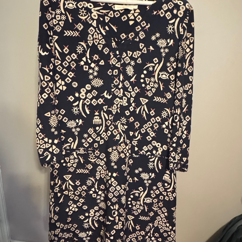 Tory Burch Navy blue and Cream Geometric knee length Dress size 2